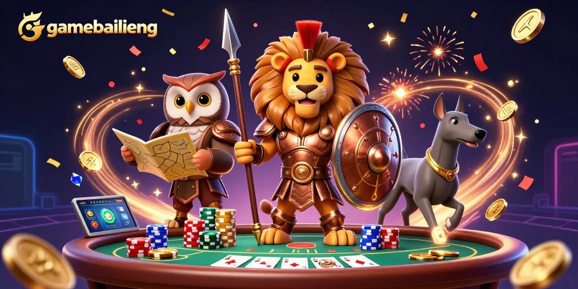 Experience strategic gameplay with gamebailieng as the Spartan lion leads in a vibrant casino scene.