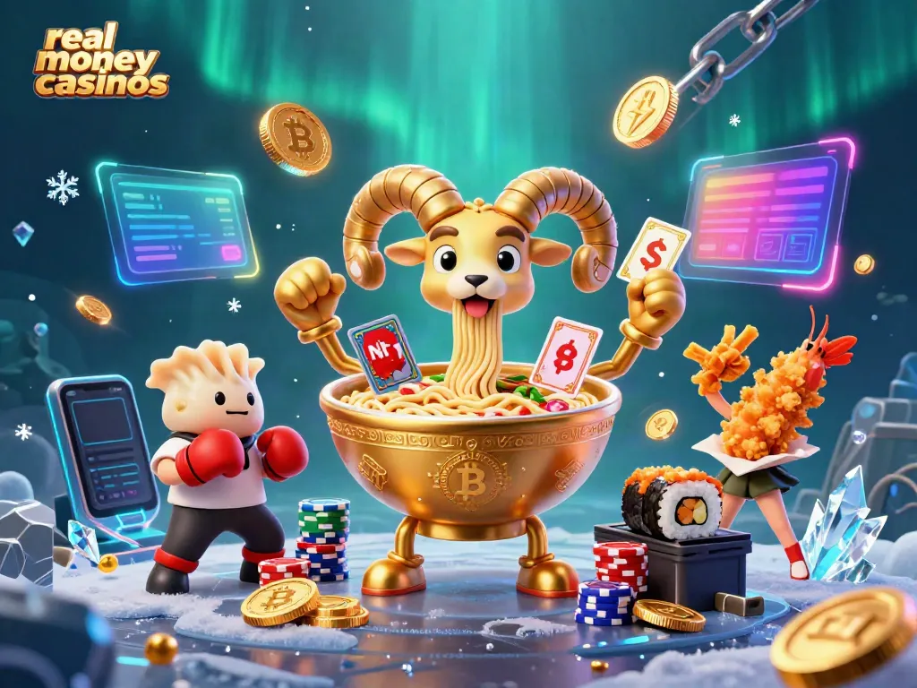 Join real money casinos excitement with a giant ramen dealer, gyoza, and crypto elements!