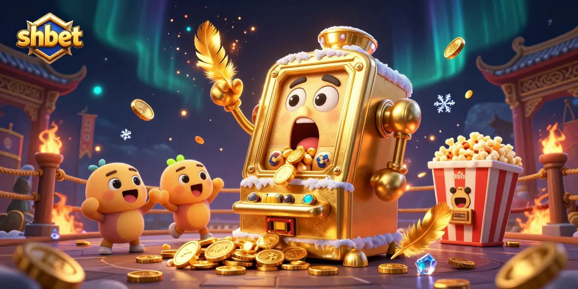 shbet's golden slot machine hits a jackpot amidst cheering baby machines and golden kernels.