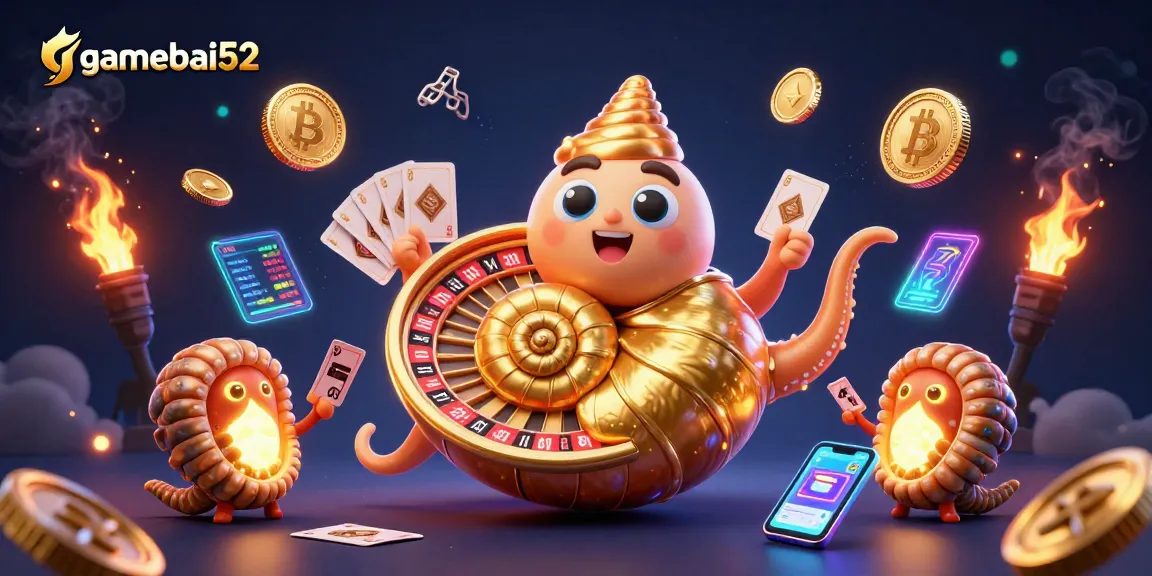 Play thrilling games at gamebai52 with an ancient nautilus and glowing cryptocurrencies.