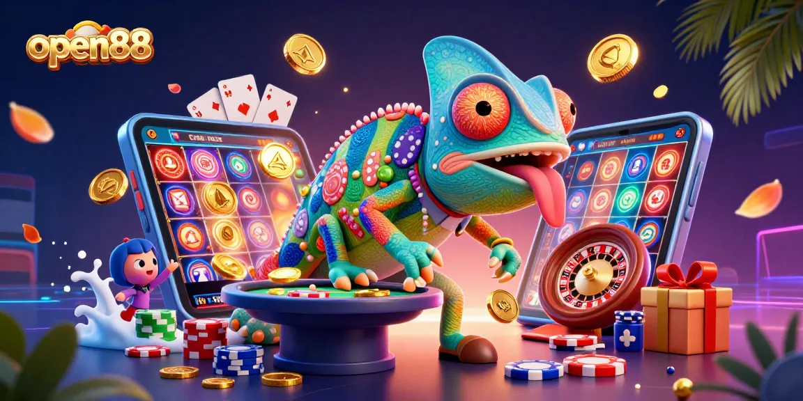 Experience the excitement of open88 with a vibrant 3D chameleon casino owner and dynamic gameplay elements.