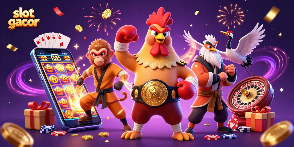 Experience thrilling slot gacor action with colorful symbols and lucky characters in a vibrant scene.
