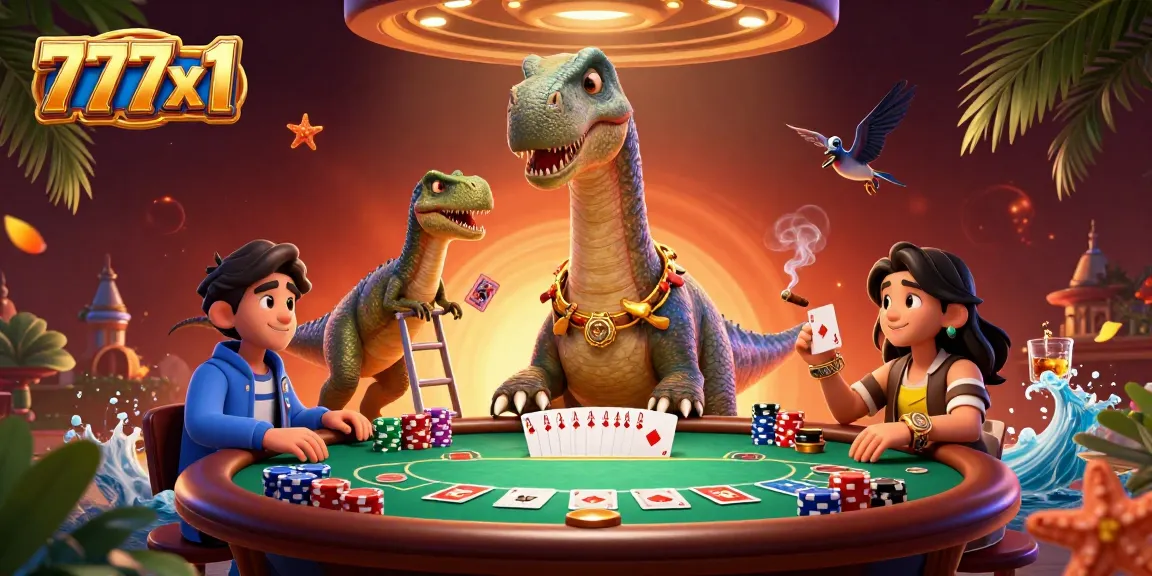 Experience dynamic gameplay with 777x1 featuring colorful poker tables and playful characters.