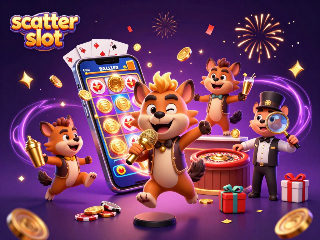 Illustration featuring scatter slot excitement with hyenas in a comedy casino club, joyful gaming scene.